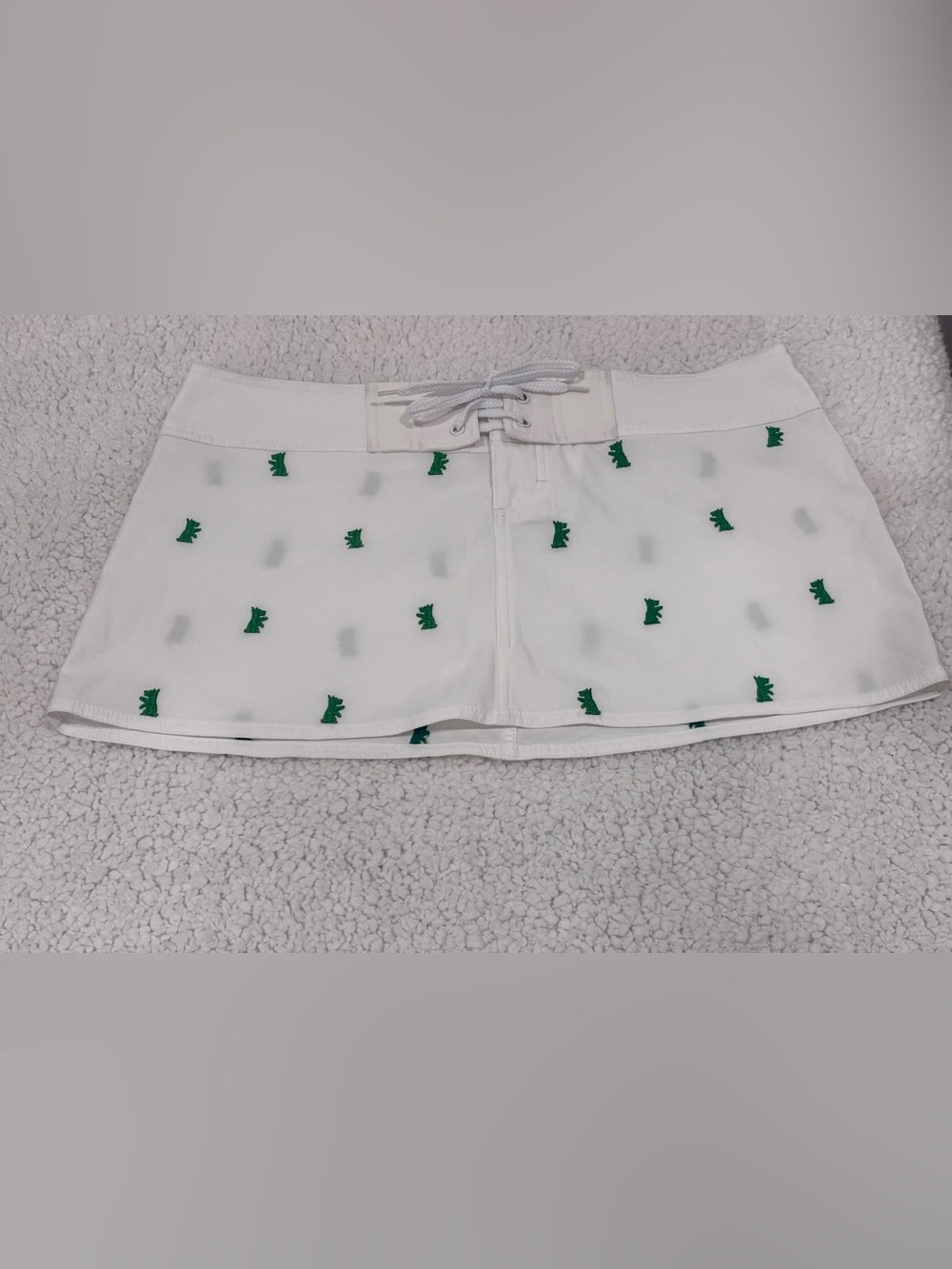 Juicy Couture White Green Embroidered Scottie Dog Low Rise Mini Skirt Y2K Large